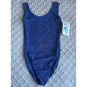 Body Wrappers Vintage Blue Sparkle Tank Leotard Womens Medium Made in USA NWT